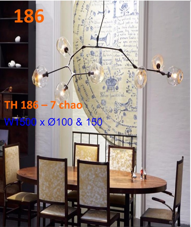 Đèn thả nhánh cây 7 chao thủy tinh 186