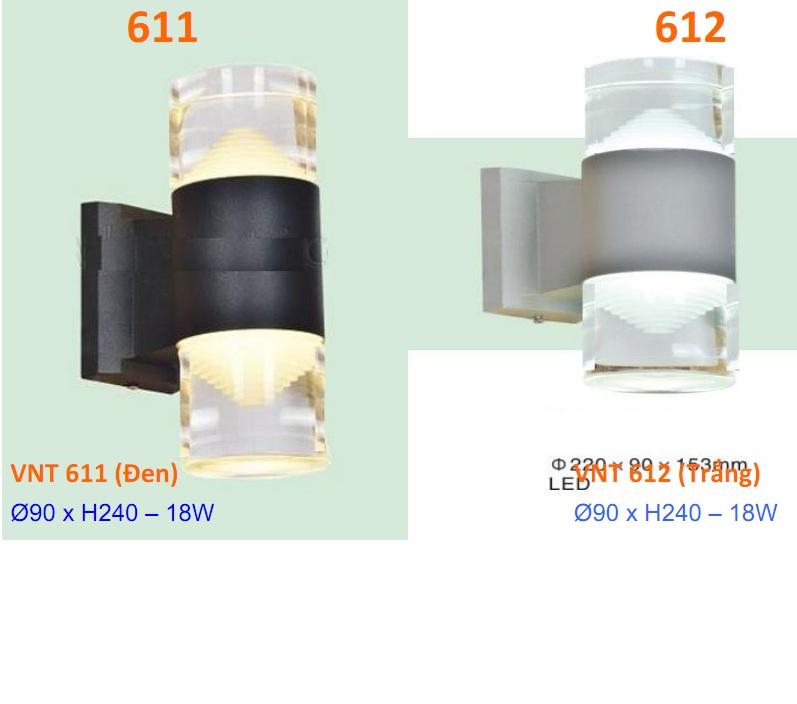 Đèn vách hiện đại led 2x9W 611 & 612