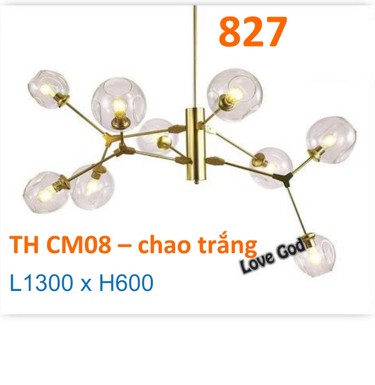 Đèn thả nhánh cây 9 chao trắng trong thủy tinh 827