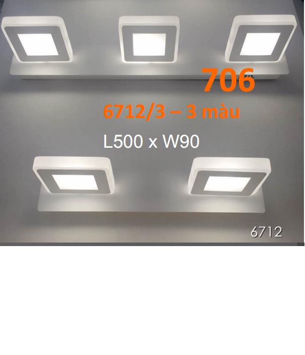 Đèn gương vuông led 3 chế độ màu 706